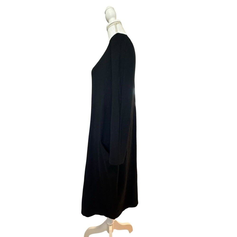 Meo Meli Black Cocoon Pocket Dress One Size Asymmetrical Hem Long Sleeve Boho - Picture 3 of 9